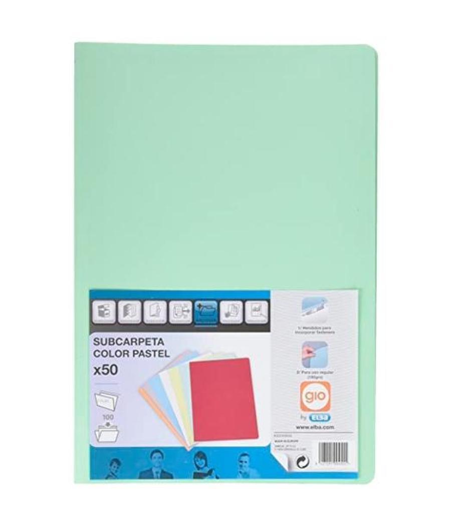 Gio subcarpeta simple cartulina folio 180gr verde pastel -50u-