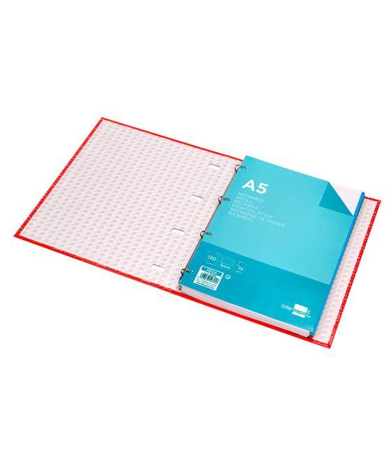 Carpeta con recambio liderpapel a5 cuadro 5mm forrada 4 anillas 20mm