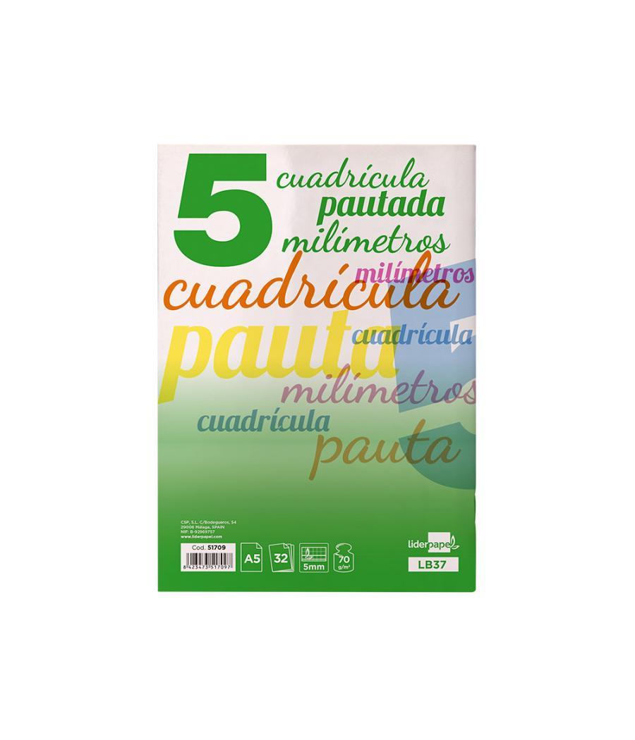 Libreta liderpapel pautaguia tapa cartóncillo 32 hojas din a5 70 g cuadriculado pautado 5 mm