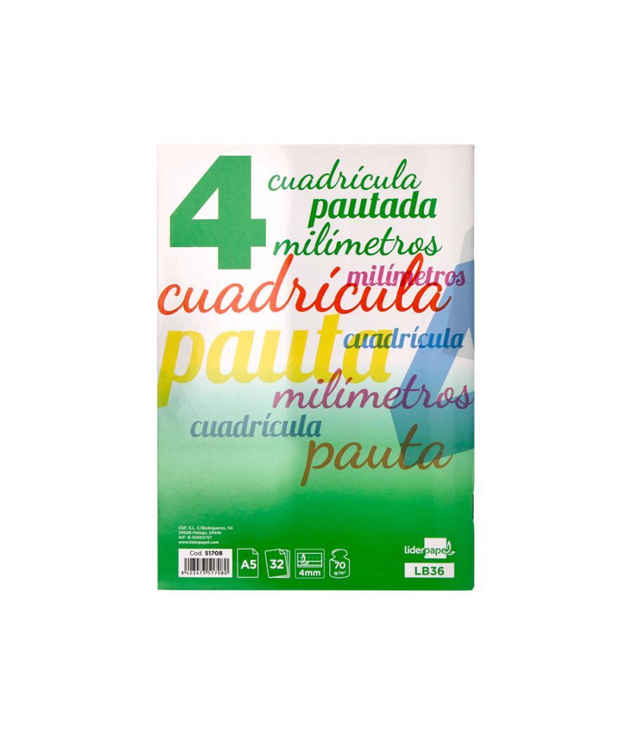 Libreta liderpapel pautaguia tapa cartóncillo 32 hojas din a5 70 g cuadriculado pautado 4 mm