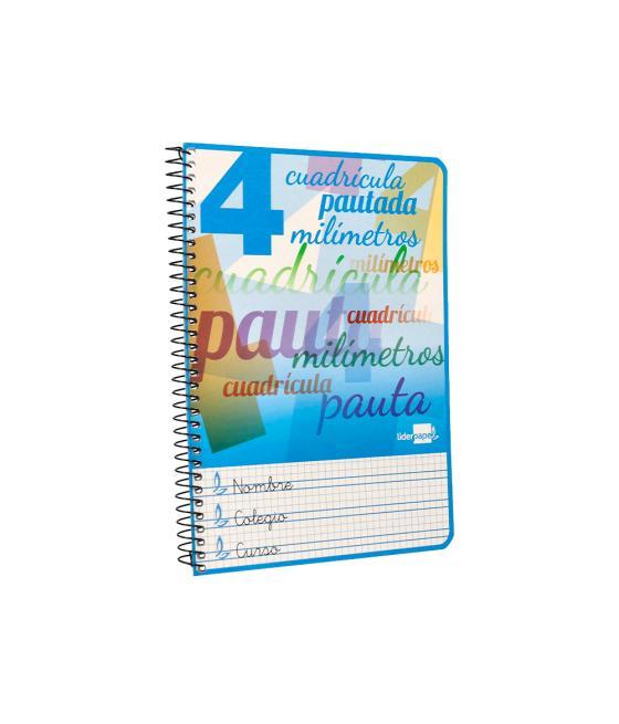 Cuaderno espiral liderpapel cuarto pautaguia tapa blanda 40h 75 gr cuadro pautado 4mm colores surtidos