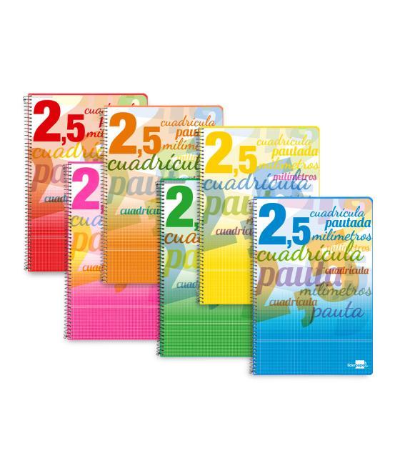 Cuaderno espiral liderpapel folio pautaguia tapa blanda 80h 75 gr cuadro pautado 2,5mm con margen colores surtidos