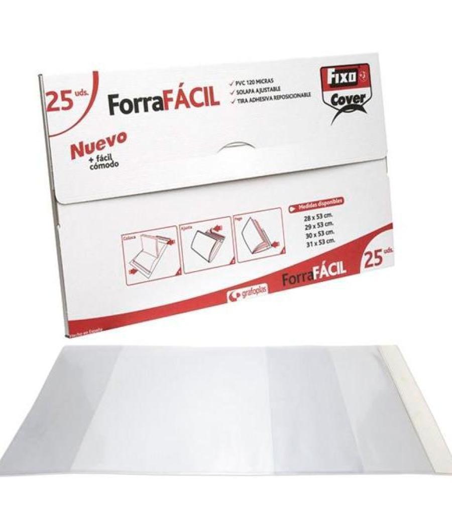 Grafoplás forro libros pvc 120 micras sin adhesivo solapa ajustable 290x530mm transparente envase de 25