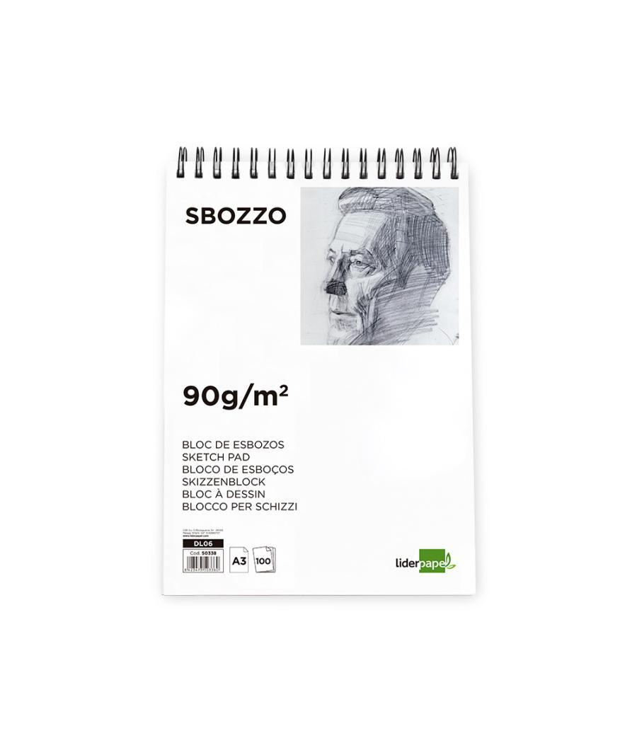 Bloc dibujo liderpapel esbozos espiral a3 297x420mm 100 hojas 90gr/m2 sin recuadro