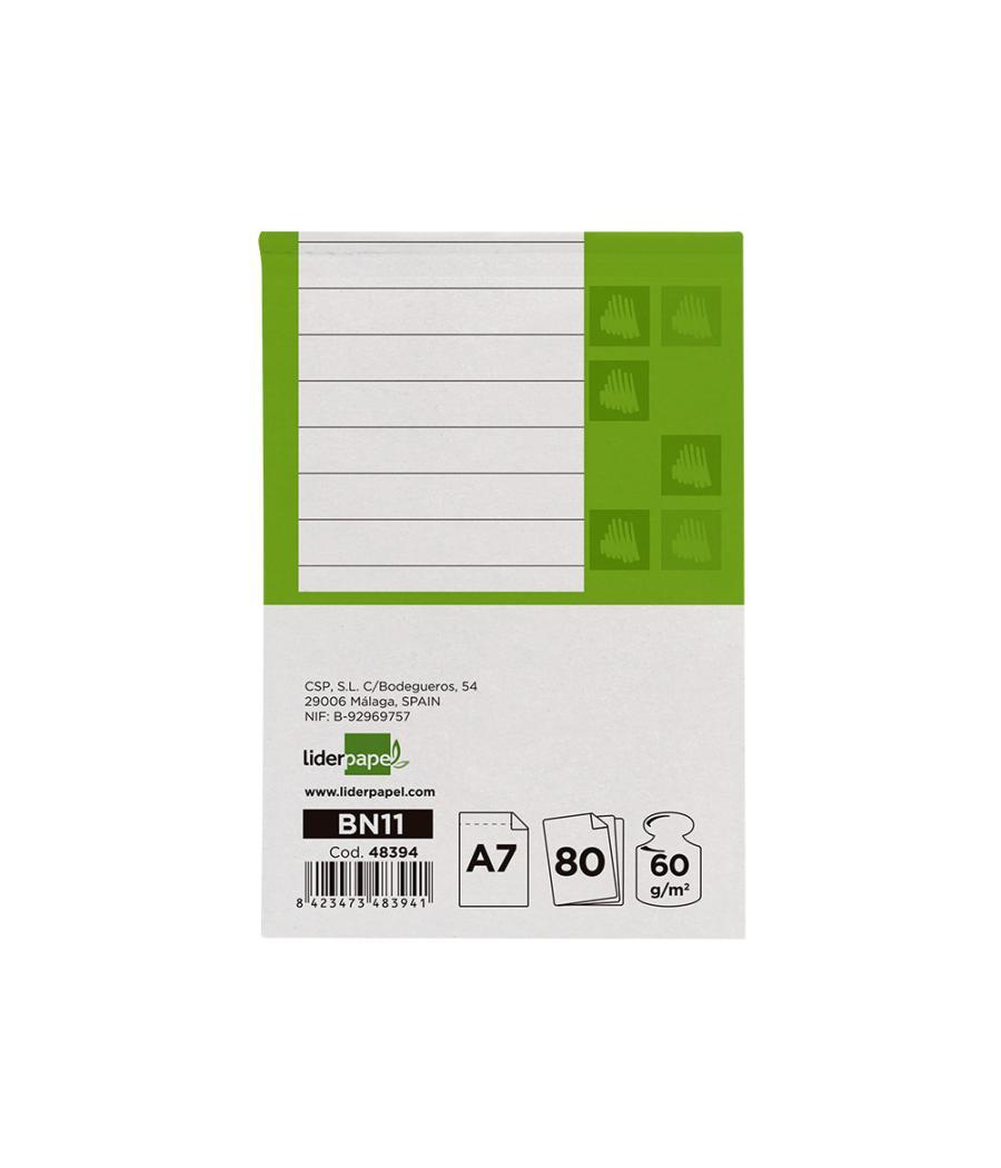 Bloc notas liderpapel horizontal a7 80 hojas 60g/m2 perforado