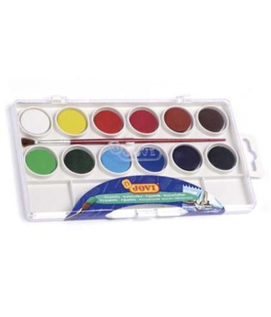 Jovi acuarelas estuche 12 pastillas de 22mm con pincel colores