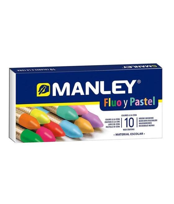 Manley estuche de 10 ceras blandas 60mm c/surtidos fluorescentes y pastel