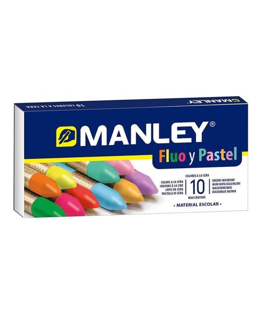 Manley estuche de 10 ceras blandas 60mm c/surtidos fluorescentes y pastel
