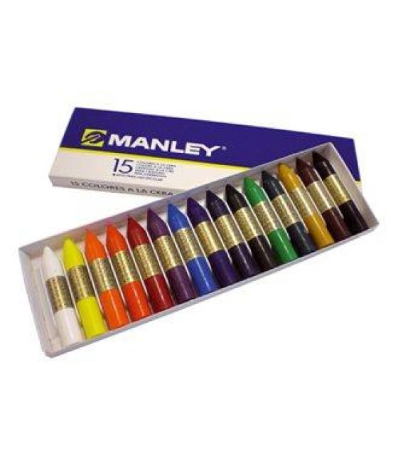 Manley estuche de 15 ceras 60mm colores surtidos