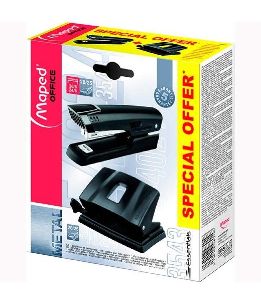 Maped kit essential metal grapadora 25h + perforadora de 2 agujeros 35h negro