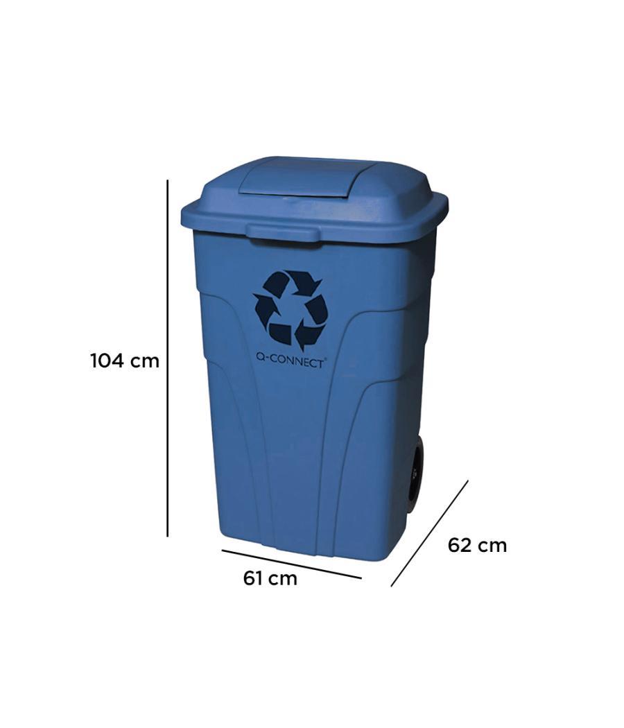 Papelera contenedor q-connect plástico con tapadera 240l color azul 1040x620x610 mm con ruedas