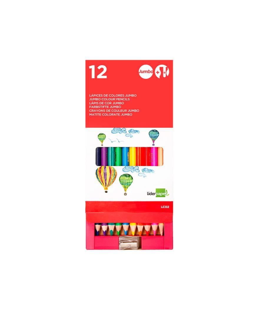 Lápices de colores liderpapel jumbo con sacapuntas caja de 12 unidades colores surtidos