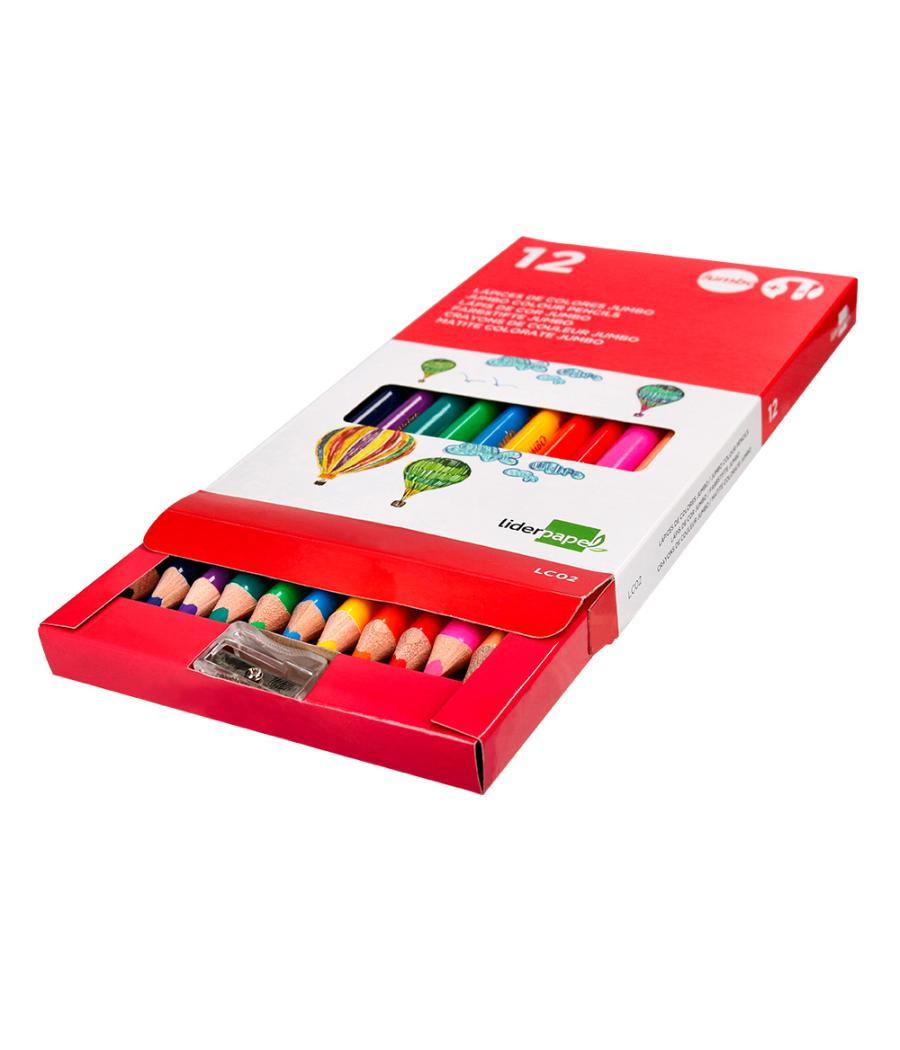 Lápices de colores liderpapel jumbo con sacapuntas caja de 12 unidades colores surtidos