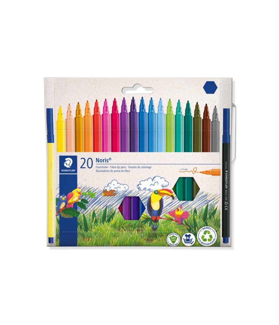 Rotulador staedtler noris 326 slim estuche cartón 80% reciclado de 20 unidades colores surtidos