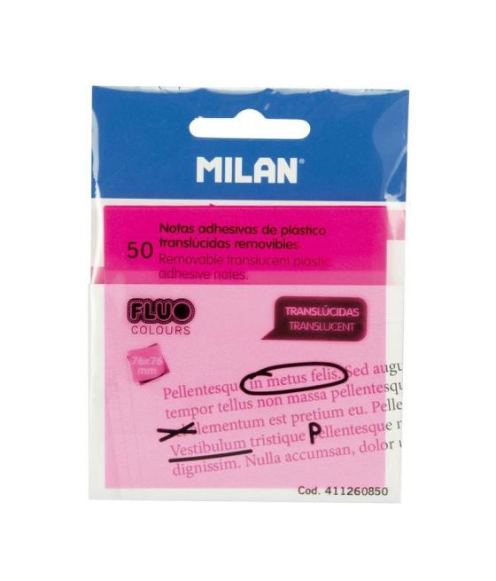 Milan notas adhesivas 50 hojas 76x76mm translúcidas rosa fluorescente