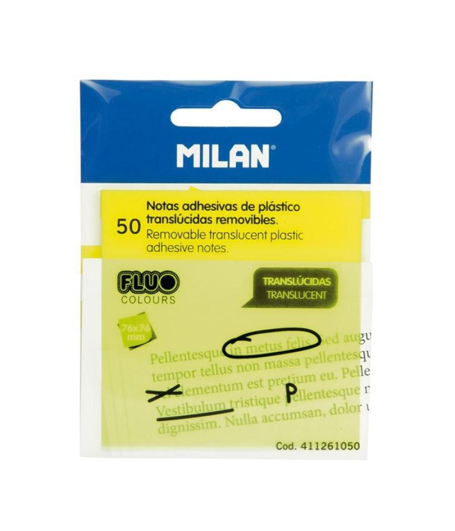Milan notas adhesivas 50 hojas 76x76mm translúcidas amarillo fluorescente