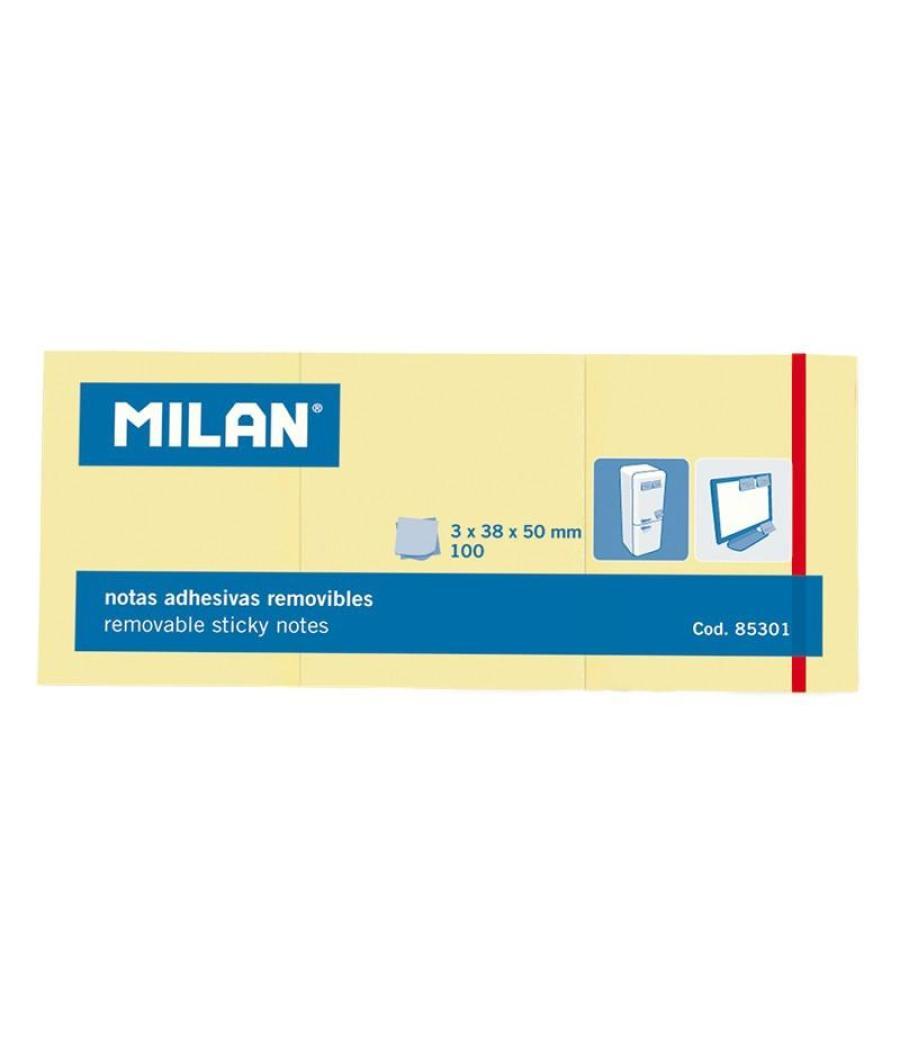 Milan 3 blocs notas adhesivas 3x100 hojas 38x50mm amarillo