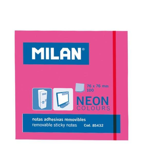 Milan bloc notas adhesivas removibles 100h 76x76 rosa fluorescente