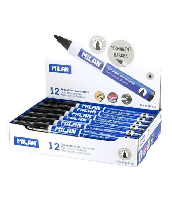 Milan rotulador permanente punta redonda ø4mm negro caja 12 ud