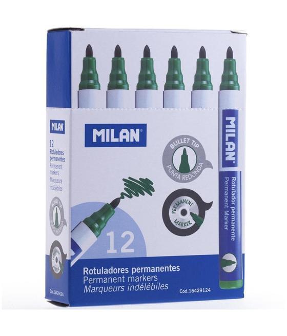 Milan rotulador permanente punta redonda verde -12u-