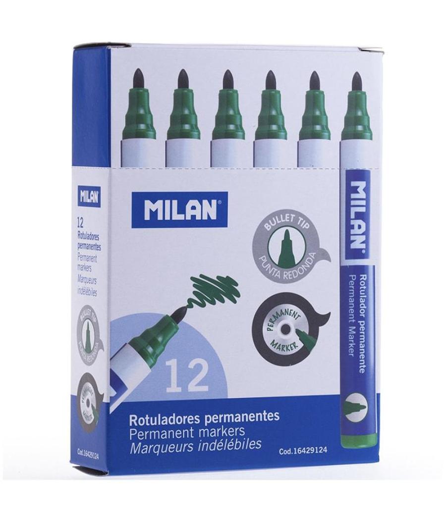 Milan rotulador permanente punta redonda verde -12u-