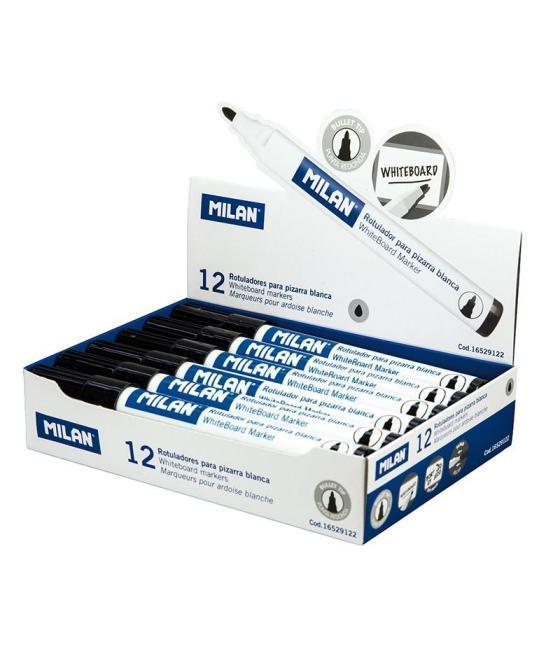 Milan rotulador pizarra blanca punta redonda negro caja 12 ud