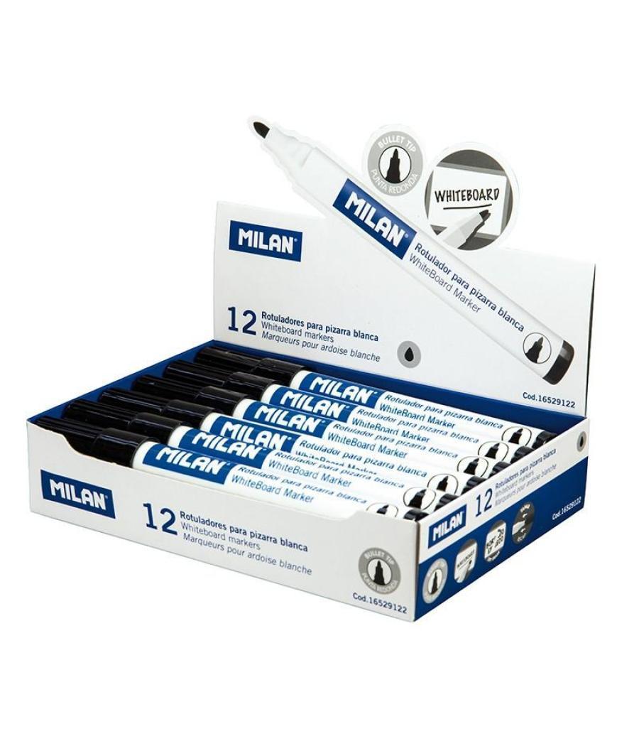 Milan rotulador pizarra-blanca punta redonda negro -12u-