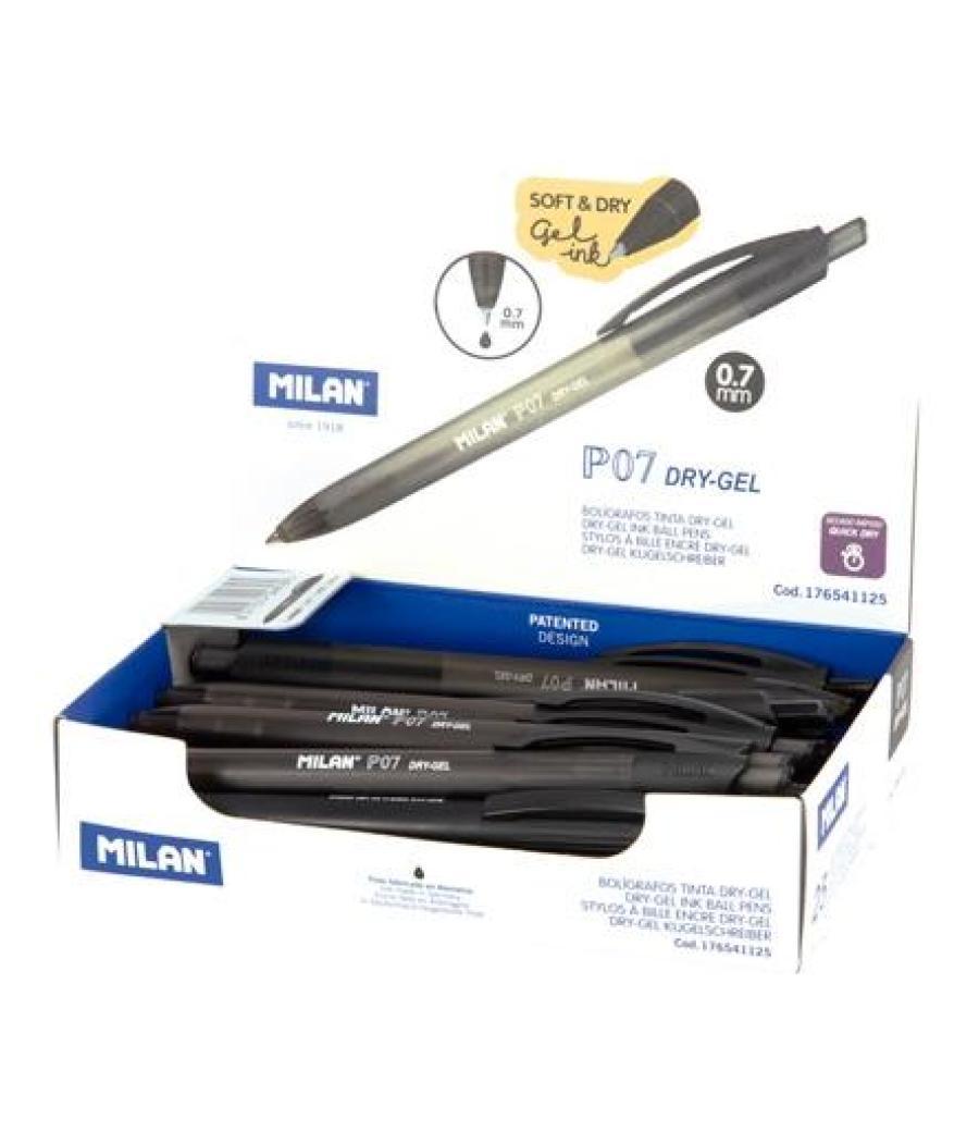 Milan bolígrafo p07 dry-gel retráctil tinta negro caja expositora -25u-