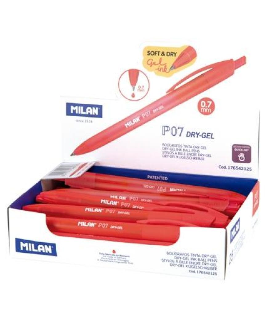 Milan bolígrafo p07 dry-gel retráctil tinta rojo caja expositora -25u-