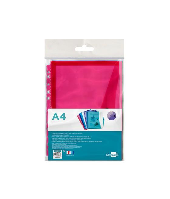 Carpeta liderpapel dossier broche 36669 polipropileno din a4 pack de 5 col.surtidos transparente multitaladro