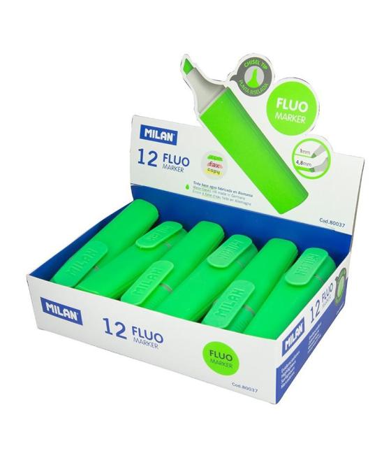 Milan marcador fluorescente fluo verde punta biselada caja expositora 12u