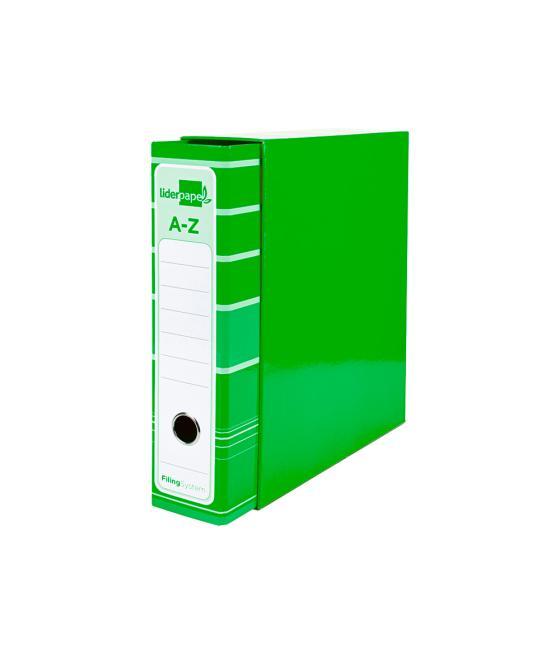 Archivador de palanca liderpapel a4 filing system forrado sin rado lomo 80mm verde con caja y compresor metélico