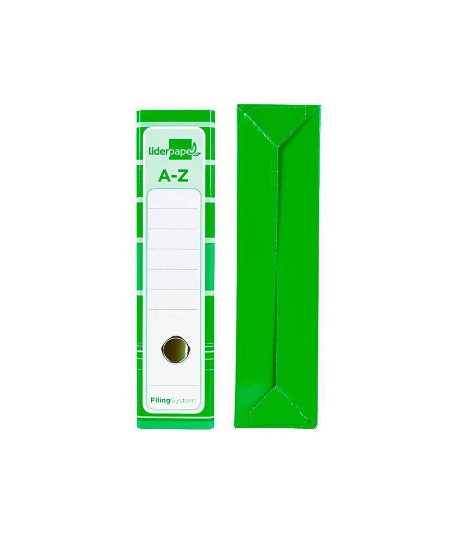 Archivador de palanca liderpapel a4 filing system forrado sin rado lomo 80mm verde con caja y compresor metélico