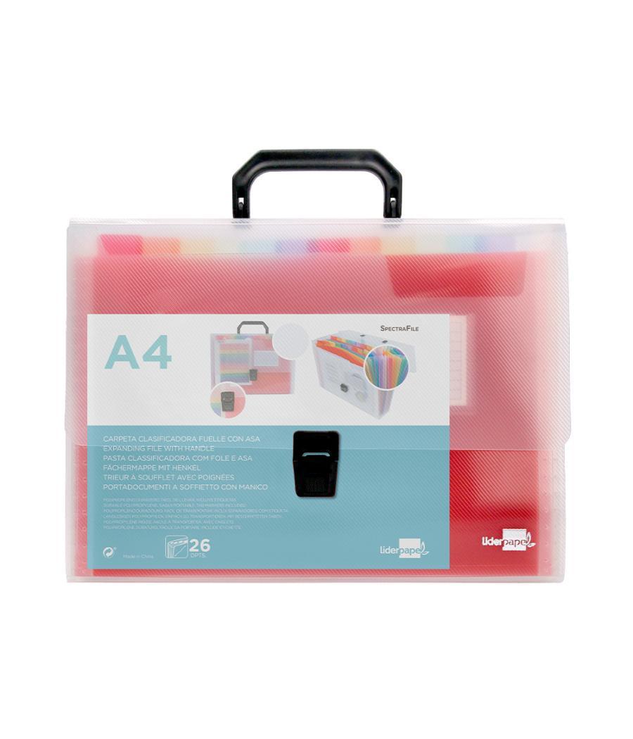 Carpeta liderpapel clasificador fuelle 45144 polipropileno a4 transparente con asa spectrafile 26 dpto