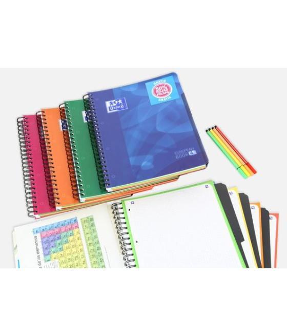 Oxford cuaderno europeanbook 4 microperforado 120 hojas (50% gratis) hztal tapas de plástico 4 separadores a4+ surtidos -5u-