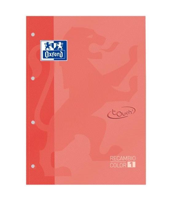 Oxford recambio touch 80h a4 encolado 90gr 5x5mm 4 taladros 1 banda color coral -5u-