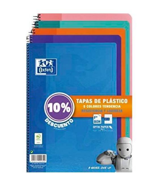 Oxford cuaderno espiral 80 hojas 4x4 con margen tapas de plástico folio colores tendencia (10% dto) -pack 5u-