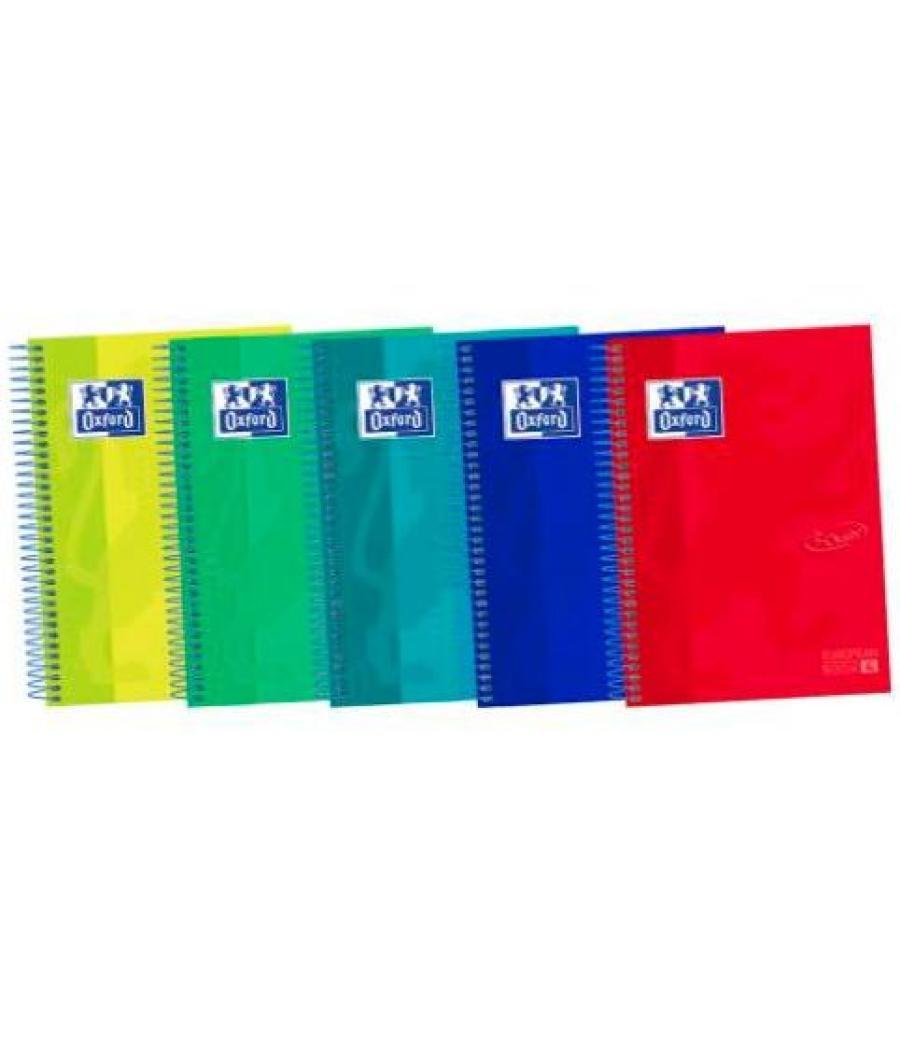 Oxford cuaderno europeanbook 4 touch 120 hojas 5x5 microperforado t/ extraduras a5+ colores surtidos vivos-pack 5-