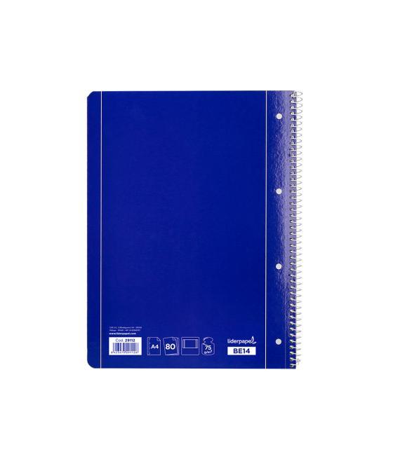 Cuaderno espiral liderpapel a4 micro serie azul tapa blanda 80h 75 gr liso con margen 4 taladros azul