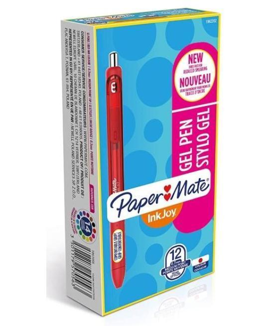 Paper mate inkjoy gel brillante bolígrafo retráctil punta media rojo caja -12u-