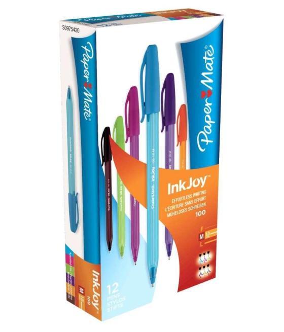 Paper mate bolígrafo inkjoy 100 cap surtido 2 rosa, 2 verde claro, 2 morado, 2 naranja, 2 marrón, 2 turquesa caja 12 ud