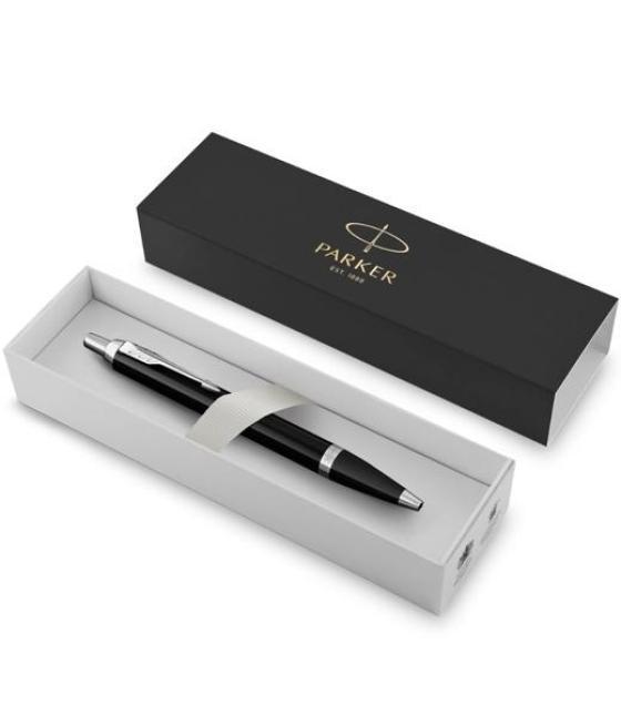 Parker bolígrafo im black chrome trim ballpoint punta media tinta azul