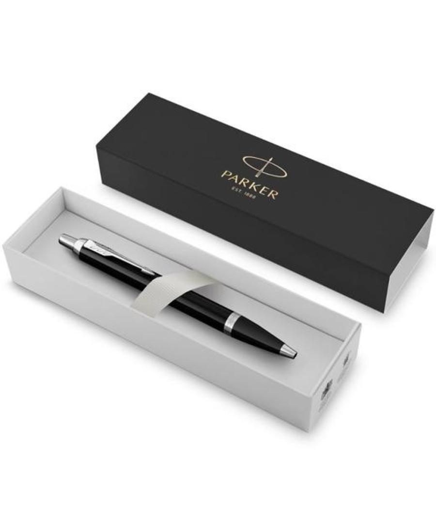Parker bolígrafo im black chrome trim ballpoint punta media tinta azul