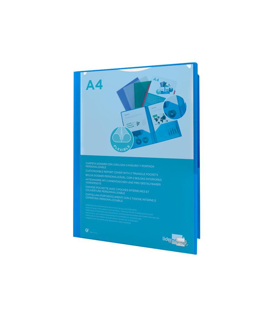 Carpeta liderpapel dossier dos bolsas canguro 45682 polipropileno din a4 azul