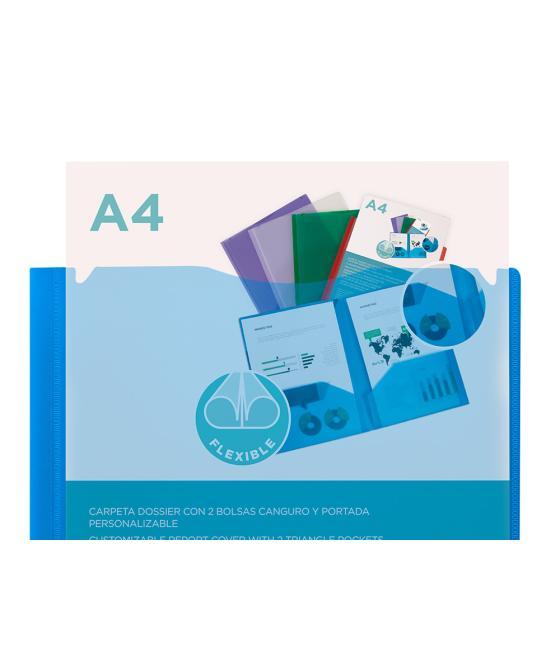 Carpeta liderpapel dossier dos bolsas canguro 45682 polipropileno din a4 azul