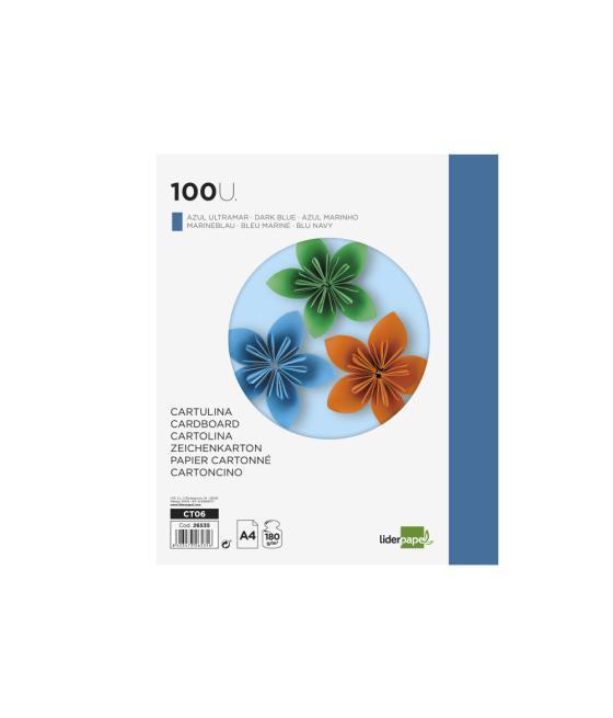 Cartulina liderpapel a4 180g/m2 azul ultramar paquete de 100 hojas