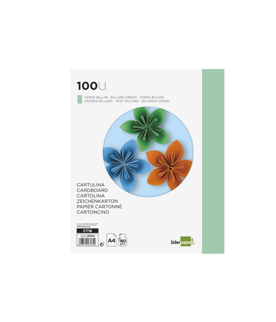 Cartulina liderpapel a4 180g/m2 verde billar paquete de 100 hojas