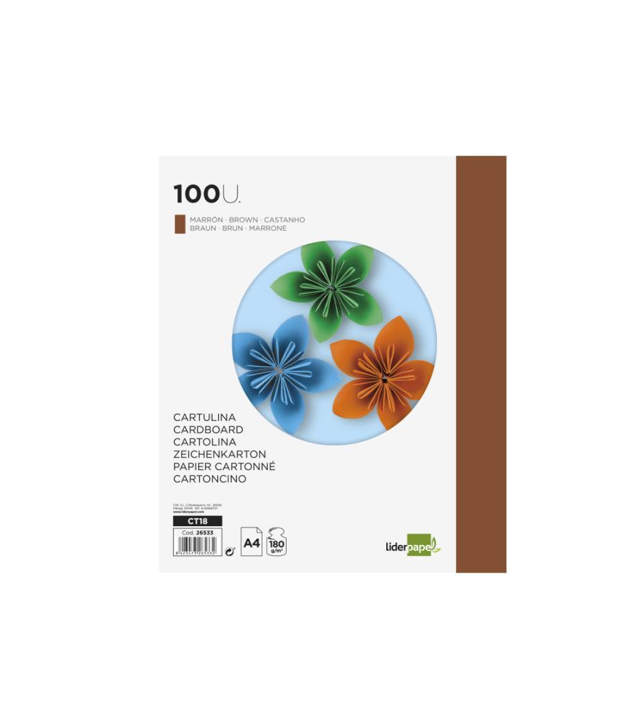 Cartulina liderpapel a4 180g/m2 marron paquete de 100 hojas