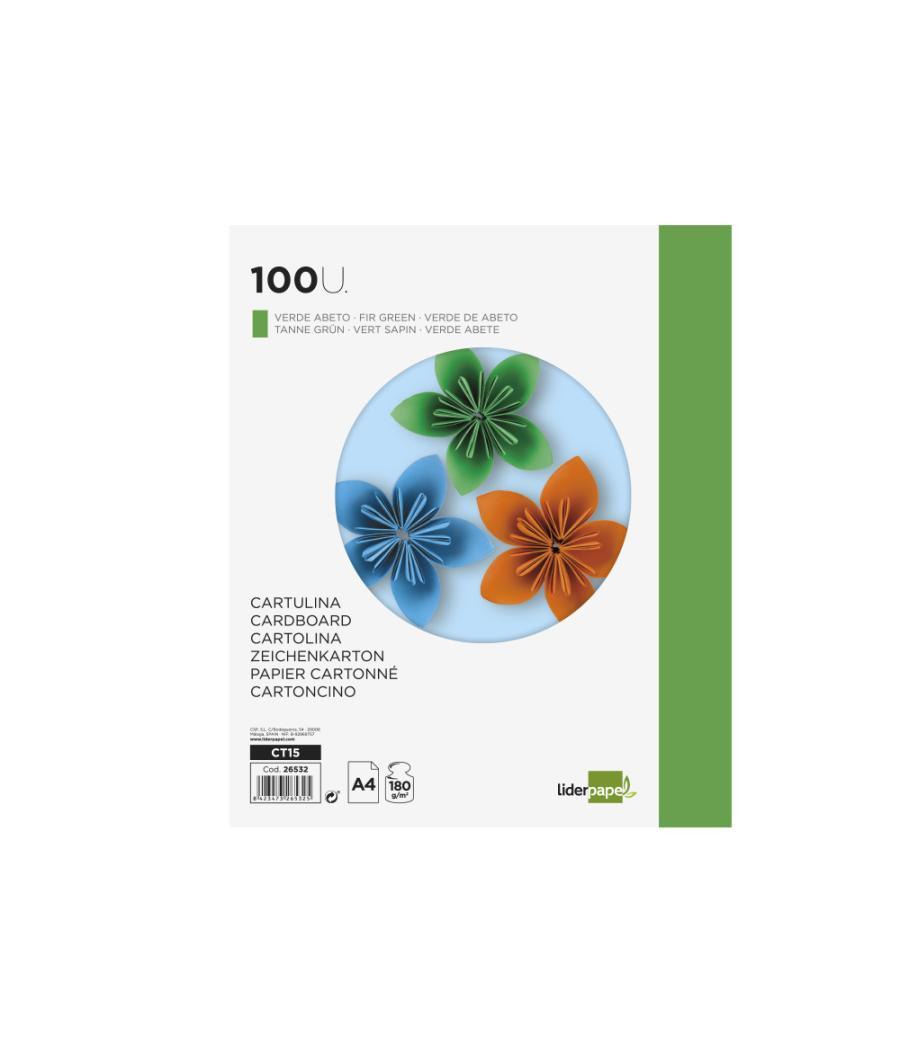 Cartulina liderpapel a4 180g/m2 verde abeto paquete de 100 hojas