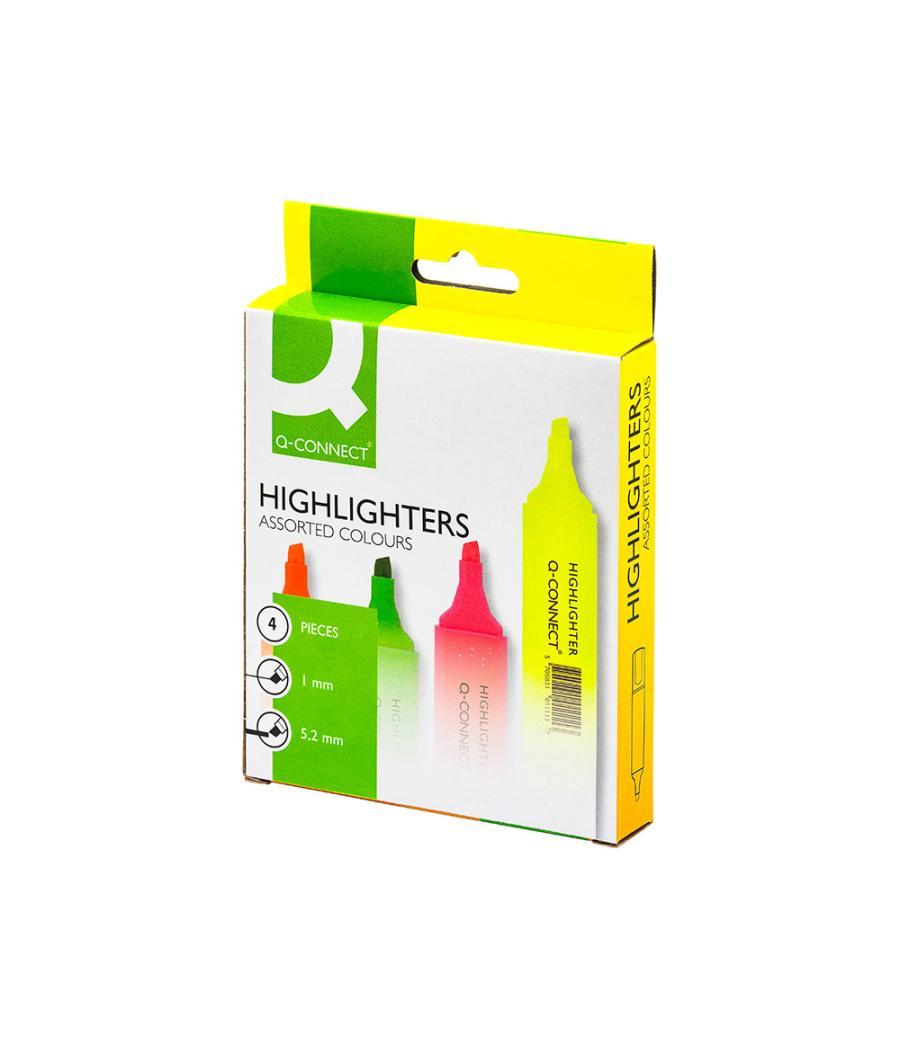 Rotulador q-connect fluorescente surtido caja de 4 unidades colores surtidos